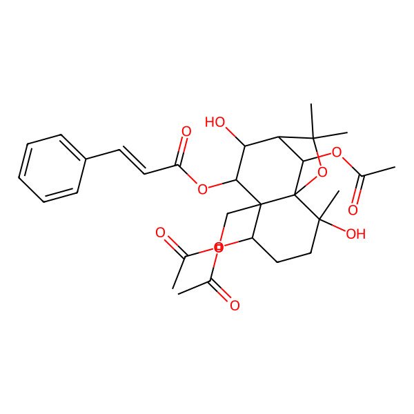 2D Structure of [(1S,2S,5S,6S,7R,8S,9R,12R)-5,12-diacetyloxy-6-(acetyloxymethyl)-2,8-dihydroxy-2,10,10-trimethyl-11-oxatricyclo[7.2.1.01,6]dodecan-7-yl] (E)-3-phenylprop-2-enoate