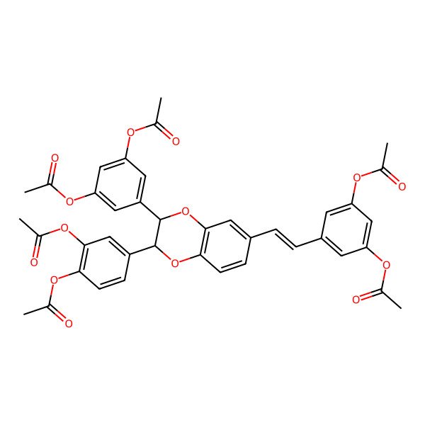 2D Structure of [2-Acetyloxy-4-[3-(3,5-diacetyloxyphenyl)-6-[2-(3,5-diacetyloxyphenyl)ethenyl]-2,3-dihydro-1,4-benzodioxin-2-yl]phenyl] acetate