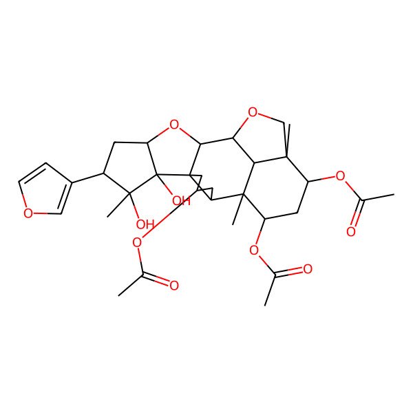 2D Structure of [(1R,2S,4S,6S,7S,8R,9S,11S,13R,14R,15S,17R,18R,21R)-15,17-diacetyloxy-6-(furan-3-yl)-7,8-dihydroxy-7,14,18-trimethyl-3,20-dioxahexacyclo[12.6.1.02,9.04,8.09,13.018,21]henicosan-11-yl] acetate