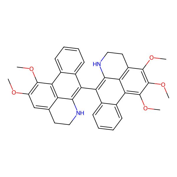 2D Structure of 8-(15,16-Dimethoxy-10-azatetracyclo[7.7.1.02,7.013,17]heptadeca-1(17),2,4,6,8,13,15-heptaen-8-yl)-14,15,16-trimethoxy-10-azatetracyclo[7.7.1.02,7.013,17]heptadeca-1(16),2,4,6,8,13(17),14-heptaene