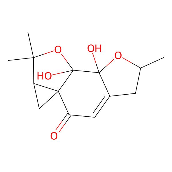 2D Structure of (1R,6R,8S,9S,12R)-8,9-dihydroxy-6,11,11-trimethyl-7,10-dioxatetracyclo[7.4.0.01,12.04,8]tridec-3-en-2-one
