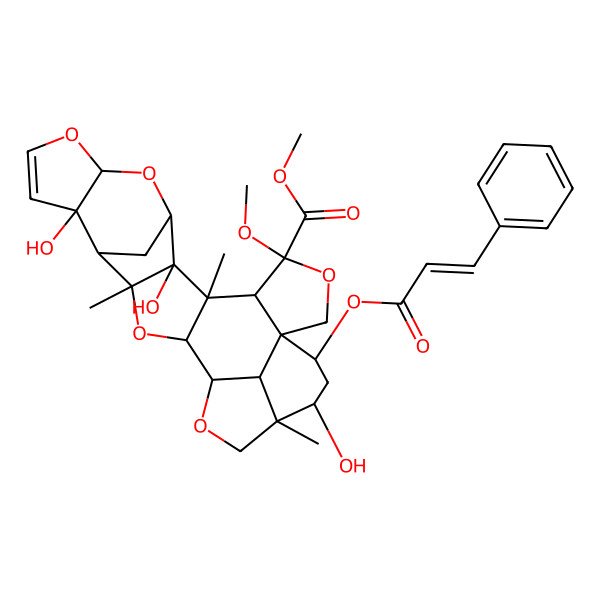 2D Structure of methyl (1S,4S,5R,6S,7R,8S,10S,14S,15S,16R,18S,19R,22R,23R,25S,26S)-7,14,23-trihydroxy-4-methoxy-6,16,22-trimethyl-25-[(E)-3-phenylprop-2-enoyl]oxy-3,9,11,17,20-pentaoxaoctacyclo[17.6.1.18,15.01,5.06,18.07,16.010,14.022,26]heptacos-12-ene-4-carboxylate