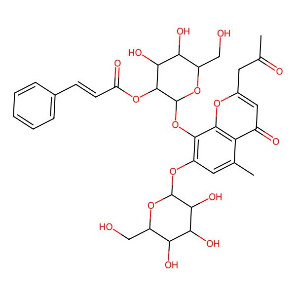 2D Structure of [4,5-Dihydroxy-6-(hydroxymethyl)-2-[5-methyl-4-oxo-2-(2-oxopropyl)-7-[3,4,5-trihydroxy-6-(hydroxymethyl)oxan-2-yl]oxychromen-8-yl]oxyoxan-3-yl] 3-phenylprop-2-enoate