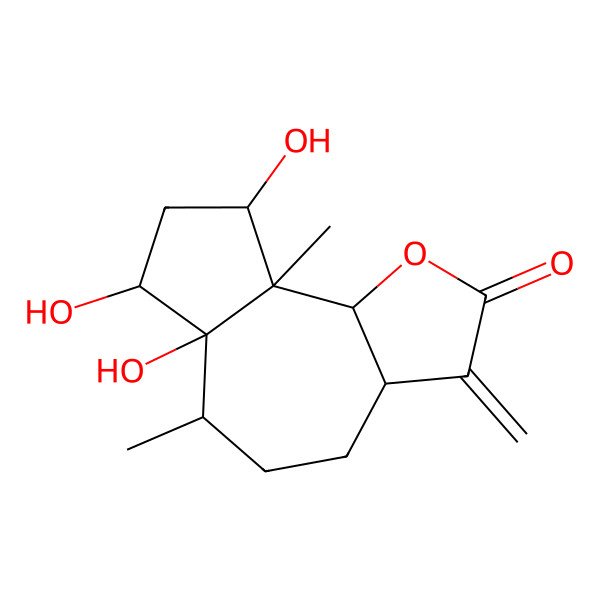 2D Structure of (3aS,6S,6aR,7R,9S,9aS,9bR)-6a,7,9-trihydroxy-6,9a-dimethyl-3-methylidene-3a,4,5,6,7,8,9,9b-octahydroazuleno[4,5-b]furan-2-one