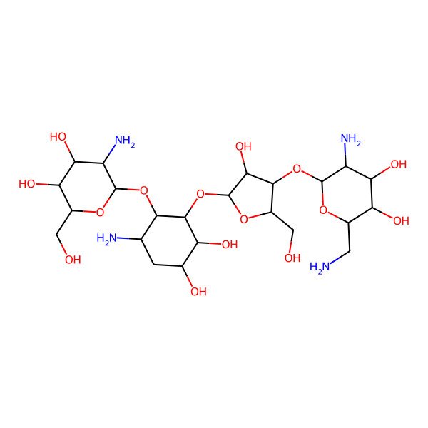 2D Structure of D-myo-Inositol, O-2-amino-2-deoxy-alpha-D-glucopyranosyl-(1-4)-O-(O-2,6-diamino-2,6-dideoxy-beta-L-idopyranosyl-(1-3)-beta-D-ribofuranosyl-(1-5))-3-amino-2,3-dideoxy-