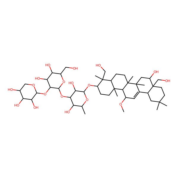 2D Structure of (2S,3R,4S,5R)-2-[(2S,3R,4S,5S,6R)-2-[(2R,3R,4S,5S,6R)-2-[[(3S,4R,4aR,6aR,6bS,8S,8aS,12aS,14R,14aR,14bS)-8-hydroxy-4,8a-bis(hydroxymethyl)-14-methoxy-4,6a,6b,11,11,14b-hexamethyl-1,2,3,4a,5,6,7,8,9,10,12,12a,14,14a-tetradecahydropicen-3-yl]oxy]-3,5-dihydroxy-6-methyloxan-4-yl]oxy-4,5-dihydroxy-6-(hydroxymethyl)oxan-3-yl]oxyoxane-3,4,5-triol