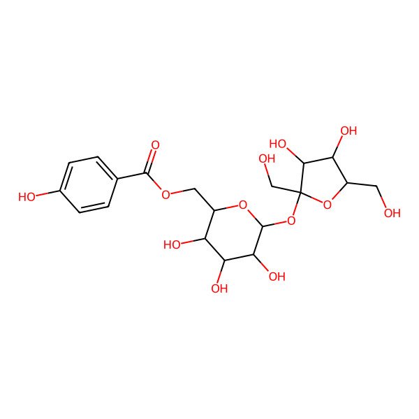 2D Structure of [(2R,3R,4S,5R,6R)-6-[(2S,3S,4S,5R)-3,4-dihydroxy-2,5-bis(hydroxymethyl)oxolan-2-yl]oxy-3,4,5-trihydroxyoxan-2-yl]methyl 4-hydroxybenzoate