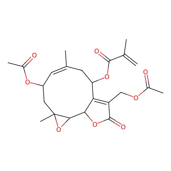 2D Structure of [(1S,2R,4R,6S,7Z,10R)-6-acetyloxy-12-(acetyloxymethyl)-4,8-dimethyl-13-oxo-3,14-dioxatricyclo[9.3.0.02,4]tetradeca-7,11-dien-10-yl] 2-methylprop-2-enoate