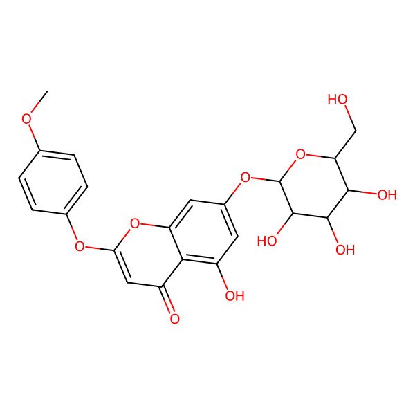 2D Structure of 5-hydroxy-2-(4-methoxyphenoxy)-7-[(2S,3R,4S,5S,6R)-3,4,5-trihydroxy-6-(hydroxymethyl)oxan-2-yl]oxychromen-4-one