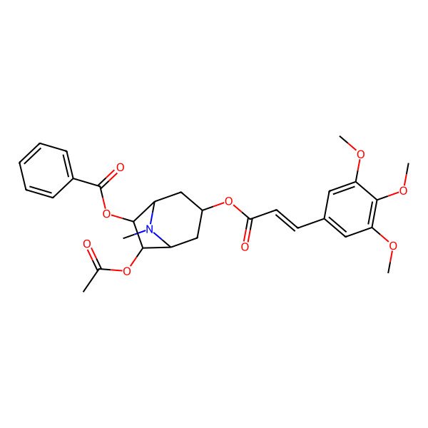 2D Structure of [(1S,3S,5R,6R,7S)-7-acetyloxy-8-methyl-3-[(E)-3-(3,4,5-trimethoxyphenyl)prop-2-enoyl]oxy-8-azabicyclo[3.2.1]octan-6-yl] benzoate