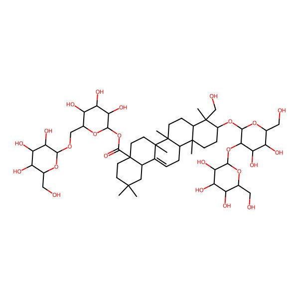 2D Structure of [(2S,3R,4S,5S,6R)-3,4,5-trihydroxy-6-[[(2S,3R,4S,5S,6R)-3,4,5-trihydroxy-6-(hydroxymethyl)oxan-2-yl]oxymethyl]oxan-2-yl] (4aS,6aR,6aS,6bR,8aR,9R,10S,12aR,14bS)-10-[(2R,3R,4S,5S,6R)-4,5-dihydroxy-6-(hydroxymethyl)-3-[(2S,3R,4S,5S,6R)-3,4,5-trihydroxy-6-(hydroxymethyl)oxan-2-yl]oxyoxan-2-yl]oxy-9-(hydroxymethyl)-2,2,6a,6b,9,12a-hexamethyl-1,3,4,5,6,6a,7,8,8a,10,11,12,13,14b-tetradecahydropicene-4a-carboxylate