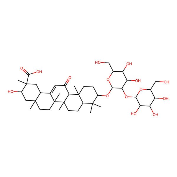 2D Structure of (2S,3R,4aS,6aR,6aS,6bR,8aR,10S,12aS,14bR)-10-[(2R,3R,4S,5S,6R)-4,5-dihydroxy-6-(hydroxymethyl)-3-[(2S,3R,4S,5S,6R)-3,4,5-trihydroxy-6-(hydroxymethyl)oxan-2-yl]oxyoxan-2-yl]oxy-3-hydroxy-2,4a,6a,6b,9,9,12a-heptamethyl-13-oxo-3,4,5,6,6a,7,8,8a,10,11,12,14b-dodecahydro-1H-picene-2-carboxylic acid