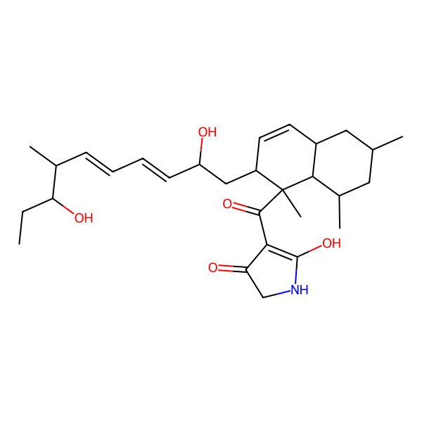 2D Structure of 4-[2-[(3E,5E)-2,8-dihydroxy-7-methyldeca-3,5-dienyl]-1,6,8-trimethyl-4a,5,6,7,8,8a-hexahydro-2H-naphthalene-1-carbonyl]-5-hydroxy-1,2-dihydropyrrol-3-one