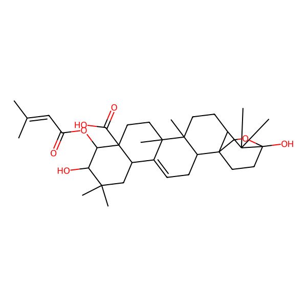 2D Structure of 9,20-Dihydroxy-8,8,14,15,19,19-hexamethyl-10-(3-methylbut-2-enoyloxy)-21-oxahexacyclo[18.2.2.01,18.02,15.05,14.06,11]tetracos-4-ene-11-carboxylic acid