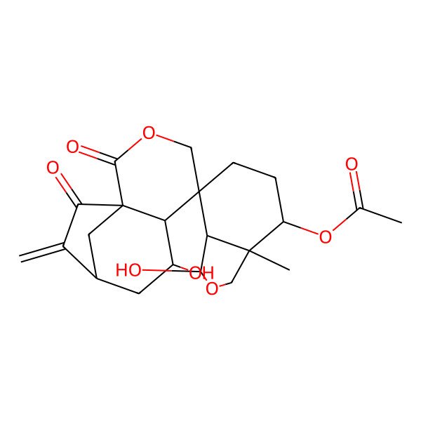 2D Structure of [(1S,1'S,3aR,4S,6'S,7R,7'R,7aS,9'S)-1,7'-dihydroxy-3a-methyl-10'-methylidene-2',11'-dioxospiro[1,3,4,5,6,7a-hexahydro-2-benzofuran-7,5'-3-oxatricyclo[7.2.1.01,6]dodecane]-4-yl] acetate