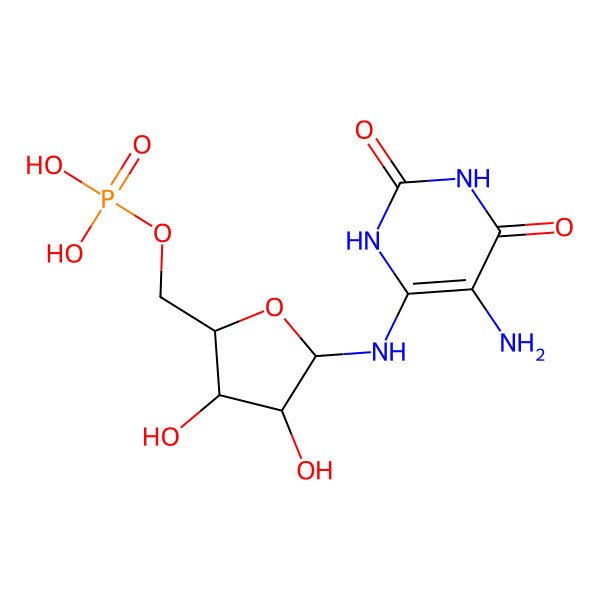 2D Structure of [(2S,3S,4R,5R)-5-[(5-amino-2,4-dioxo-1H-pyrimidin-6-yl)amino]-3,4-dihydroxyoxolan-2-yl]methyl dihydrogen phosphate