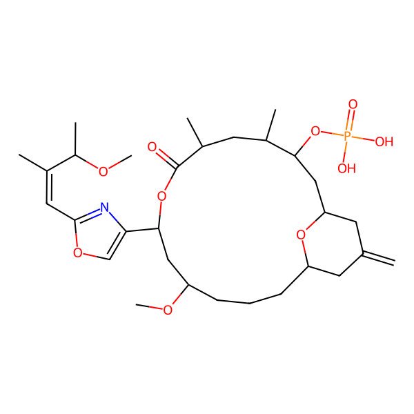 2D Structure of [(1R,3S,4S,6S,9S,11S,15R)-11-methoxy-9-[2-[(E,3R)-3-methoxy-2-methylbut-1-enyl]-1,3-oxazol-4-yl]-4,6-dimethyl-17-methylidene-7-oxo-8,19-dioxabicyclo[13.3.1]nonadecan-3-yl] dihydrogen phosphate