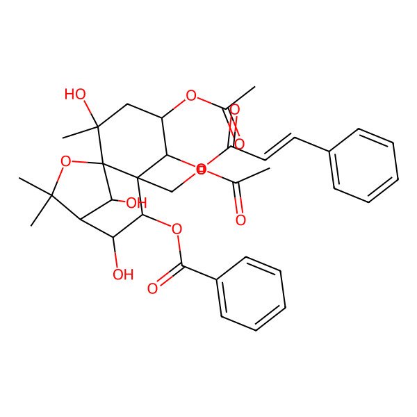 2D Structure of [(1S,2S,4S,5R,6R,7S,8S,9R,12R)-4-acetyloxy-6-(acetyloxymethyl)-2,8,12-trihydroxy-2,10,10-trimethyl-5-[(Z)-3-phenylprop-2-enoyl]oxy-11-oxatricyclo[7.2.1.01,6]dodecan-7-yl] benzoate