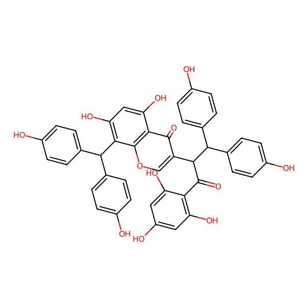 2D Structure of 8-[Bis(4-hydroxyphenyl)methyl]-3-[1,1-bis(4-hydroxyphenyl)-3-oxo-3-(2,4,6-trihydroxyphenyl)propan-2-yl]-5,7-dihydroxychromen-4-one