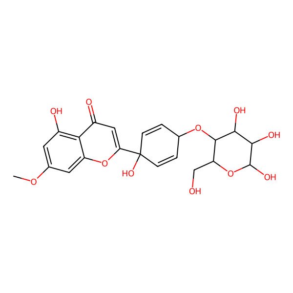 2D Structure of 5-Hydroxy-2-[1-hydroxy-4-[4,5,6-trihydroxy-2-(hydroxymethyl)oxan-3-yl]oxycyclohexa-2,5-dien-1-yl]-7-methoxychromen-4-one