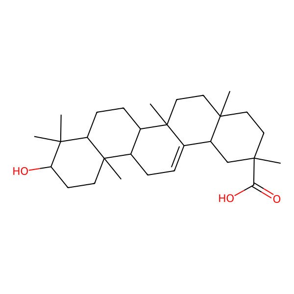 2D Structure of (2R,4aS,6aS,6aS,6bR,8aR,10S,12aR,14bR)-10-hydroxy-2,4a,6a,9,9,12a-hexamethyl-3,4,5,6,6a,6b,7,8,8a,10,11,12,13,14b-tetradecahydro-1H-picene-2-carboxylic acid