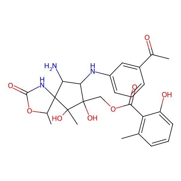 2D Structure of [7-(3-Acetylanilino)-6-amino-8,9-dihydroxy-4,9-dimethyl-2-oxo-3-oxa-1-azaspiro[4.4]nonan-8-yl]methyl 2-hydroxy-6-methylbenzoate