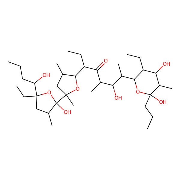 2D Structure of (3R,5S,6S,7S)-7-[(2R,3S,4R,5S,6S)-3-ethyl-4,6-dihydroxy-5-methyl-6-propyloxan-2-yl]-3-[(2S,3S,5S)-5-[(2R,3R,5R)-5-ethyl-2-hydroxy-5-[(1S)-1-hydroxybutyl]-3-methyloxolan-2-yl]-3,5-dimethyloxolan-2-yl]-6-hydroxy-5-methyloctan-4-one