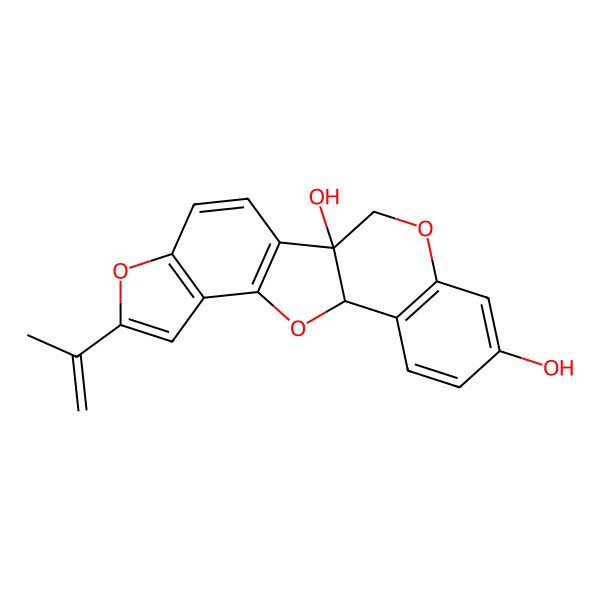 2D Structure of 7-Prop-1-en-2-yl-6,11,19-trioxapentacyclo[10.8.0.02,10.05,9.013,18]icosa-2(10),3,5(9),7,13(18),14,16-heptaene-1,16-diol