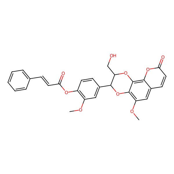 2D Structure of [4-[(2R,3R)-2-(hydroxymethyl)-5-methoxy-9-oxo-2,3-dihydropyrano[3,2-h][1,4]benzodioxin-3-yl]-2-methoxyphenyl] (E)-3-phenylprop-2-enoate