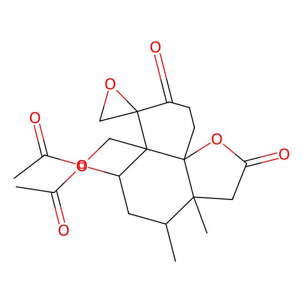 2D Structure of (6-Acetyloxy-3a,4-dimethyl-2,8-dioxospiro[3,4,5,6,9,10-hexahydrobenzo[h][1]benzofuran-7,2'-oxirane]-6a-yl)methyl acetate