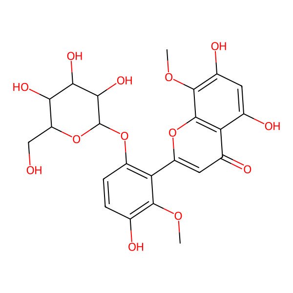 2D Structure of 5,7-Dihydroxy-2-[3-hydroxy-2-methoxy-6-[3,4,5-trihydroxy-6-(hydroxymethyl)oxan-2-yl]oxyphenyl]-8-methoxychromen-4-one