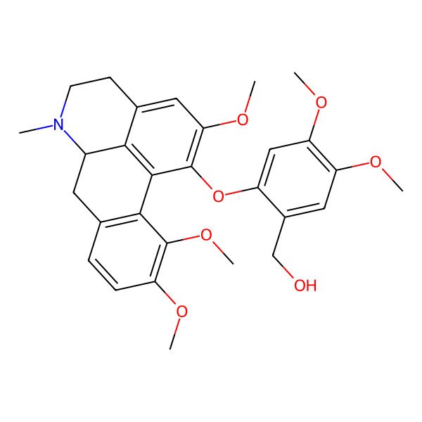 2D Structure of [4,5-dimethoxy-2-[(2,10,11-trimethoxy-6-methyl-5,6,6a,7-tetrahydro-4H-dibenzo[de,g]quinolin-1-yl)oxy]phenyl]methanol