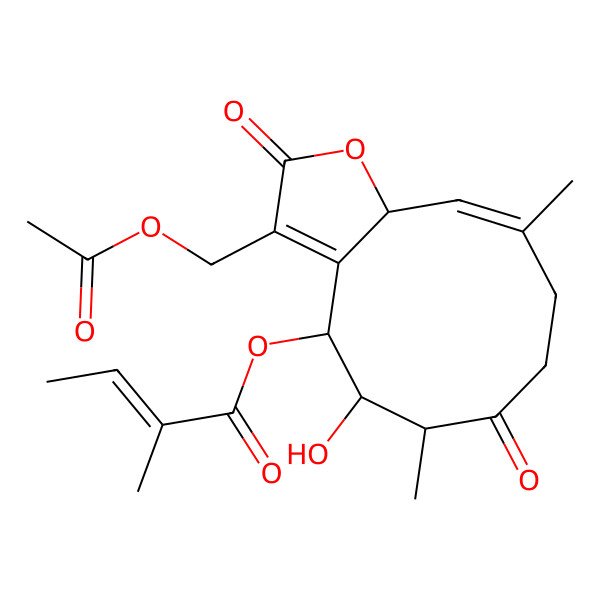 2D Structure of [(4R,5R,6S,10E,11aR)-3-(acetyloxymethyl)-5-hydroxy-6,10-dimethyl-2,7-dioxo-4,5,6,8,9,11a-hexahydrocyclodeca[b]furan-4-yl] (E)-2-methylbut-2-enoate