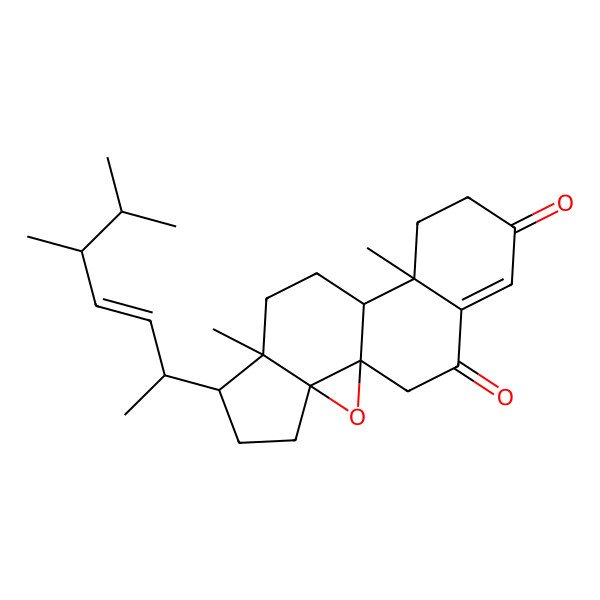 2D Structure of (1S,3R,6R,7R,10R,11R)-6-[(E,2R,5R)-5,6-Dimethylhept-3-en-2-yl]-7,11-dimethyl-2-oxapentacyclo[8.8.0.01,3.03,7.011,16]octadec-15-ene-1 4,17-dione