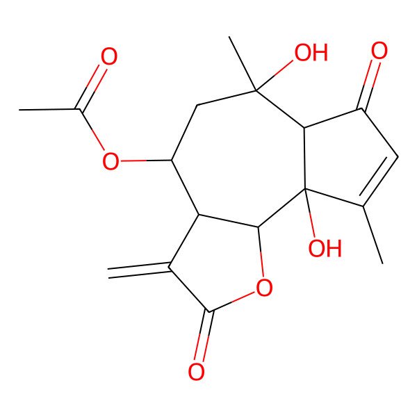 2D Structure of [(3aR,4S,6R,6aS,9aS,9bS)-6,9a-dihydroxy-6,9-dimethyl-3-methylidene-2,7-dioxo-4,5,6a,9b-tetrahydro-3aH-azuleno[4,5-b]furan-4-yl] acetate