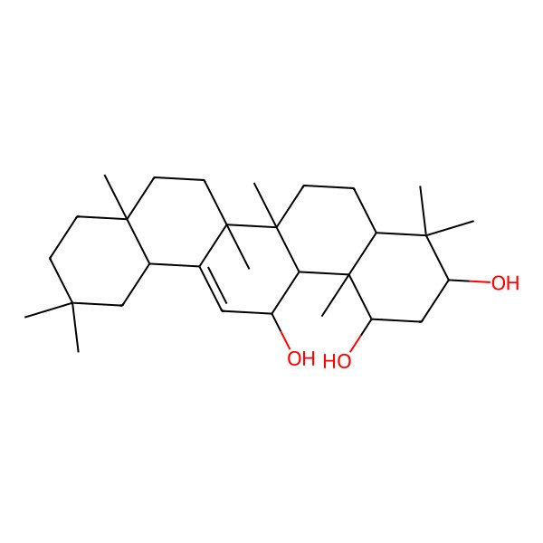 2D Structure of (1R,3S,4aS,6aR,6bS,8aR,12aR,14R,14aS,14bS)-4,4,6a,6b,8a,11,11,14b-octamethyl-1,2,3,4a,5,6,7,8,9,10,12,12a,14,14a-tetradecahydropicene-1,3,14-triol