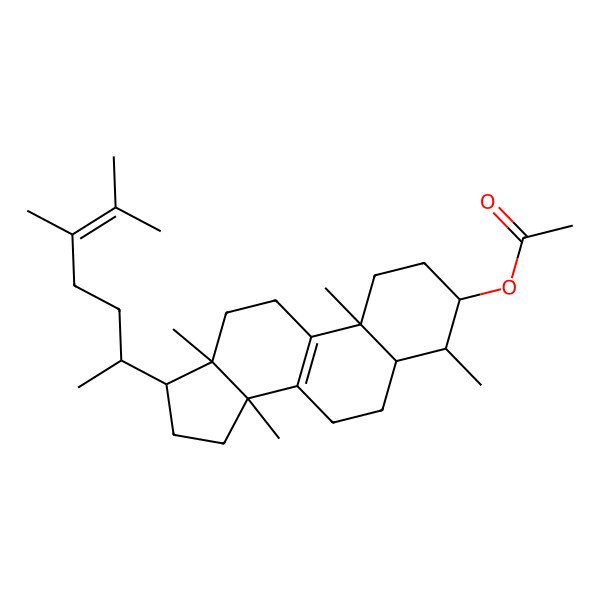 2D Structure of [(3S,4S,5S,10S,13R,14R,17R)-17-[(2R)-5,6-dimethylhept-5-en-2-yl]-4,10,13,14-tetramethyl-1,2,3,4,5,6,7,11,12,15,16,17-dodecahydrocyclopenta[a]phenanthren-3-yl] acetate