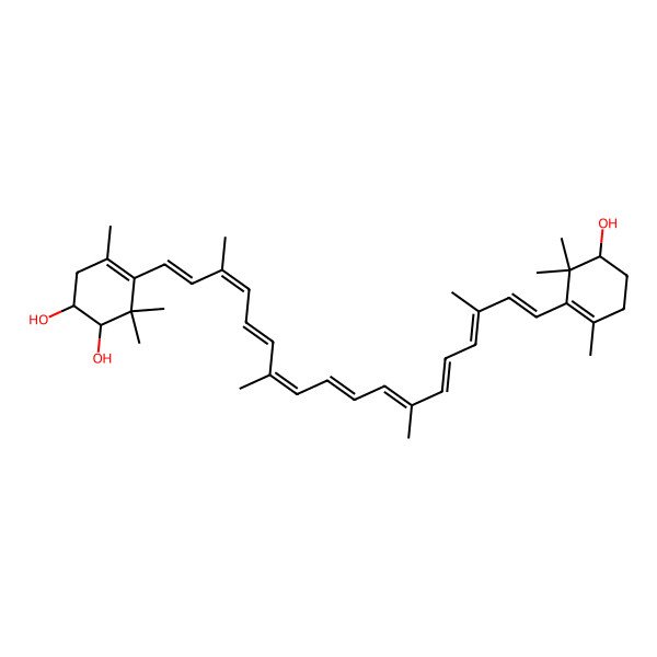 2D Structure of (1S,2R)-4-[(1E,3E,5E,7E,9E,11E,13E,15E,17E)-18-[(5R)-5-hydroxy-2,6,6-trimethylcyclohexen-1-yl]-3,7,12,16-tetramethyloctadeca-1,3,5,7,9,11,13,15,17-nonaenyl]-3,3,5-trimethylcyclohex-4-ene-1,2-diol