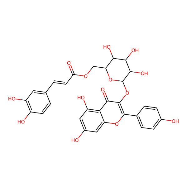 2D Structure of [(2S,3S,4S,5R,6S)-6-[5,7-dihydroxy-2-(4-hydroxyphenyl)-4-oxochromen-3-yl]oxy-3,4,5-trihydroxyoxan-2-yl]methyl (E)-3-(3,4-dihydroxyphenyl)prop-2-enoate