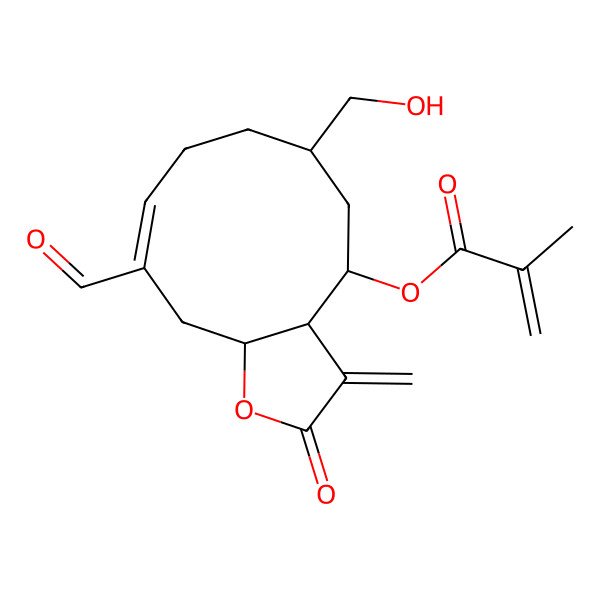 2D Structure of [10-Formyl-6-(hydroxymethyl)-3-methylidene-2-oxo-3a,4,5,6,7,8,11,11a-octahydrocyclodeca[b]furan-4-yl] 2-methylprop-2-enoate
