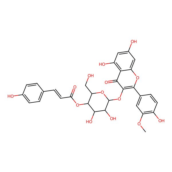 2D Structure of [(2S,3S,4R,5R,6S)-6-[5,7-dihydroxy-2-(4-hydroxy-3-methoxyphenyl)-4-oxochromen-3-yl]oxy-4,5-dihydroxy-2-(hydroxymethyl)oxan-3-yl] (E)-3-(4-hydroxyphenyl)prop-2-enoate