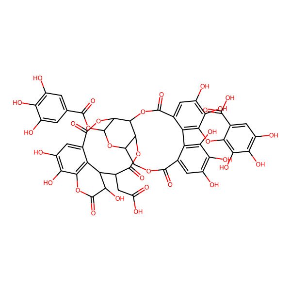 2D Structure of 2-[[29-(Carboxymethyl)-13,14,15,19,20,31,35,36-octahydroxy-2,10,23,28,32-pentaoxo-5-(3,4,5-trihydroxybenzoyl)oxy-3,6,9,24,27,33-hexaoxaheptacyclo[28.7.1.04,25.07,26.011,16.017,22.034,38]octatriaconta-1(37),11,13,15,17,19,21,34(38),35-nonaen-18-yl]oxy]-3,4,5-trihydroxybenzoic acid