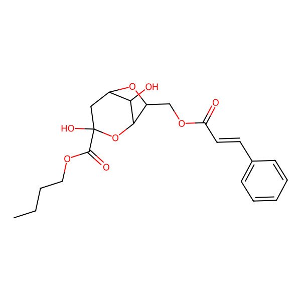 2D Structure of butyl (1S,3R,5R,7R,8S)-3,8-dihydroxy-7-(3-phenylprop-2-enoyloxymethyl)-2,6-dioxabicyclo[3.2.1]octane-3-carboxylate