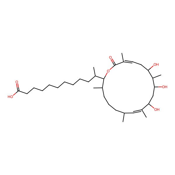 2D Structure of 11-(10,12,14-Trihydroxy-3,7,9,13,17-pentamethyl-18-oxo-1-oxacyclooctadeca-8,16-dien-2-yl)dodecanoic acid