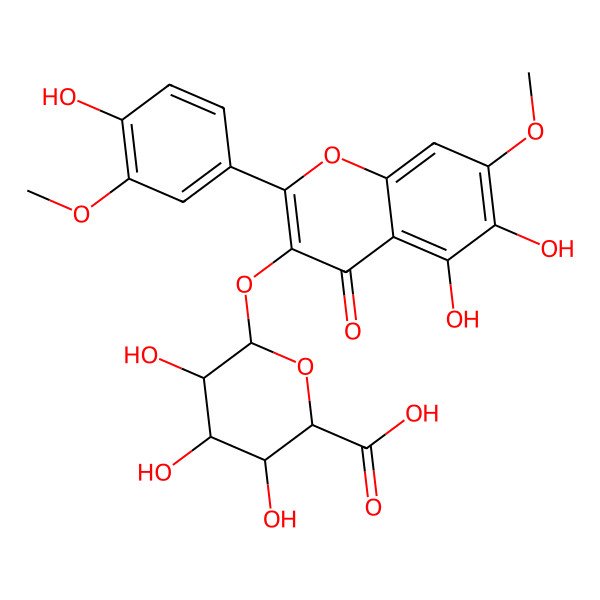 2D Structure of (2S,3S,4S,5R,6S)-6-[5,6-dihydroxy-2-(4-hydroxy-3-methoxyphenyl)-7-methoxy-4-oxochromen-3-yl]oxy-3,4,5-trihydroxyoxane-2-carboxylic acid