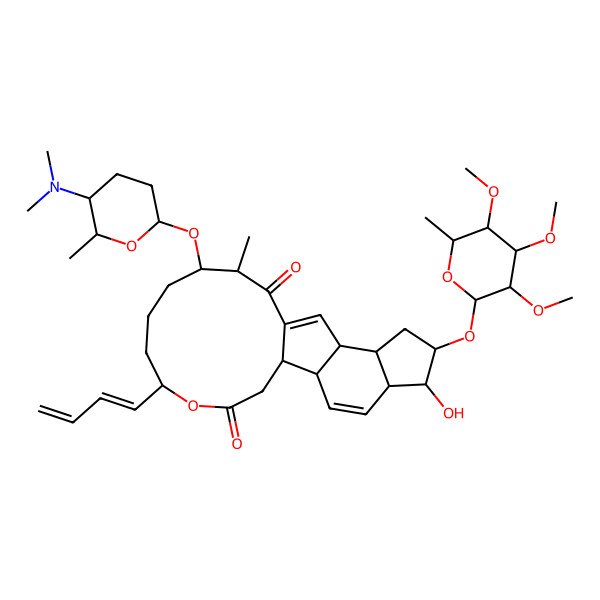 2D Structure of 19-Buta-1,3-dienyl-15-[5-(dimethylamino)-6-methyloxan-2-yl]oxy-6-hydroxy-14-methyl-7-(3,4,5-trimethoxy-6-methyloxan-2-yl)oxy-20-oxatetracyclo[10.10.0.02,10.05,9]docosa-3,11-diene-13,21-dione