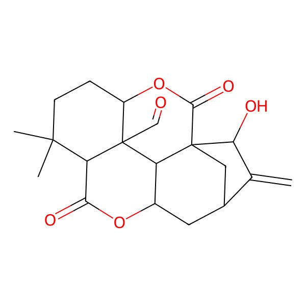 2D Structure of (1S,2R,4R,6S,9R,13S,16S,17R)-2-hydroxy-10,10-dimethyl-3-methylidene-8,15-dioxo-7,14-dioxapentacyclo[7.6.2.11,4.06,16.013,17]octadecane-17-carbaldehyde