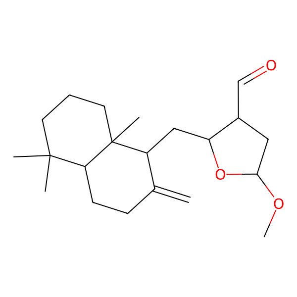 2D Structure of (2S,3S,5R)-2-[[(1R,4aR,8aR)-5,5,8a-trimethyl-2-methylene-decalin-1-yl]methyl]-5-methoxy-tetrahydrofuran-3-carbaldehyde