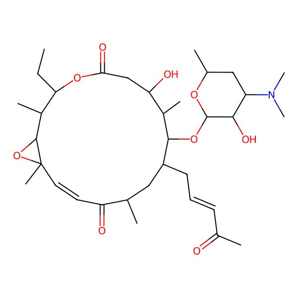 2D Structure of (1R,2S,3S,7R,8R,9R,10S,12R,14E,16S)-9-[(2S,3S,4S,6R)-4-(dimethylamino)-3-hydroxy-6-methyloxan-2-yl]oxy-3-ethyl-7-hydroxy-2,8,12,16-tetramethyl-10-[(Z)-4-oxopent-2-enyl]-4,17-dioxabicyclo[14.1.0]heptadec-14-ene-5,13-dione