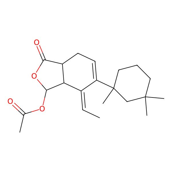 2D Structure of [(1R,3aS,7Z,7aS)-7-ethylidene-3-oxo-6-[(1R)-1,3,3-trimethylcyclohexyl]-1,3a,4,7a-tetrahydro-2-benzofuran-1-yl] acetate